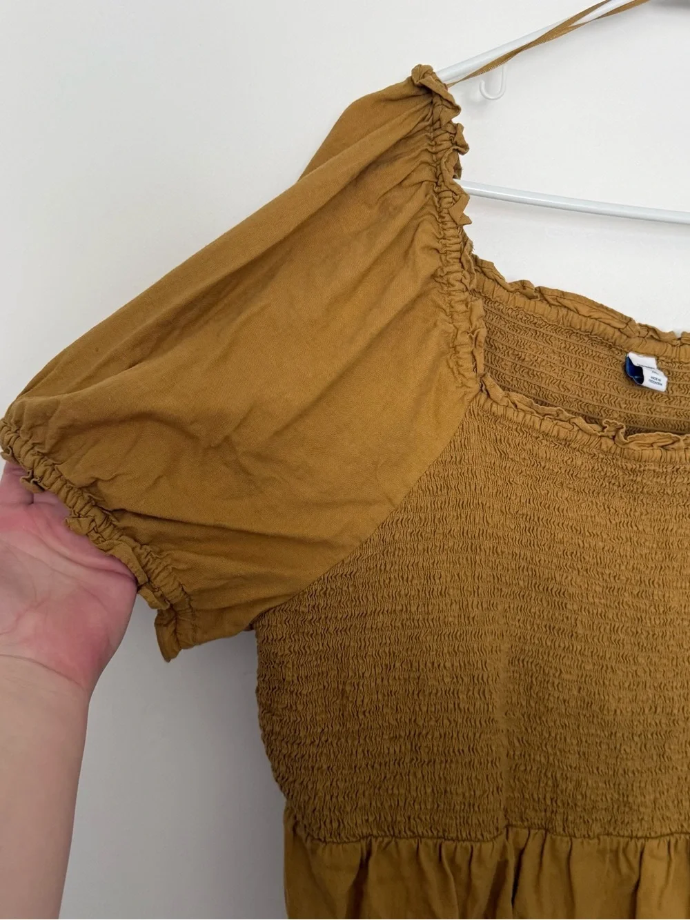 Old Navy Mustard Smocked Peplum Puff Sleeve Top